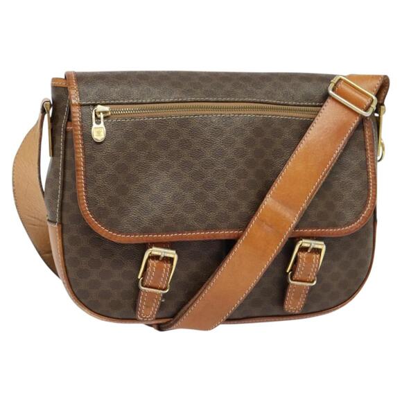 CELINE Macadam Canvas Shoulder Bag Pvc Leather Brown Gold - Picture 1 of 13